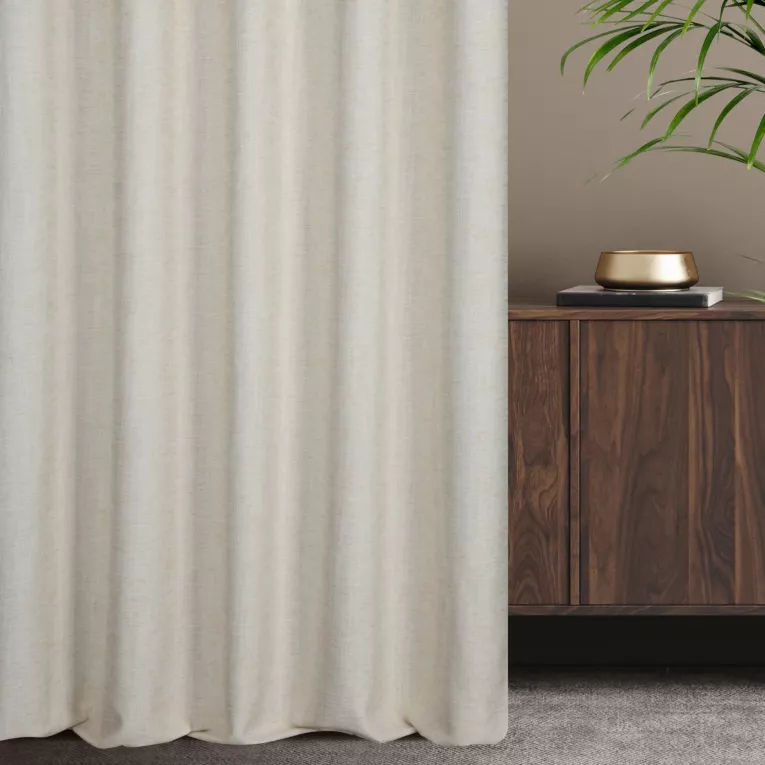 Zasłona szyta na taśmie 5 cm naturalna z tkaniny z dodatkiem lnu, z melanżowym splotem ekologiczna