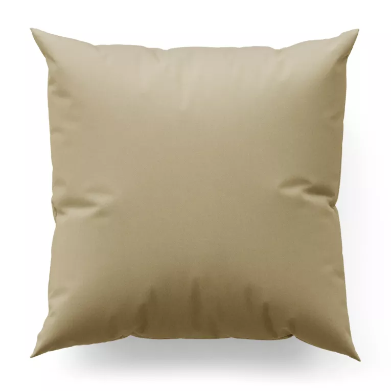 Poszewka szyta ciemnokremowa z gładkiej tkaniny zaciemniającej typu dimout wykończona obciążnikiem