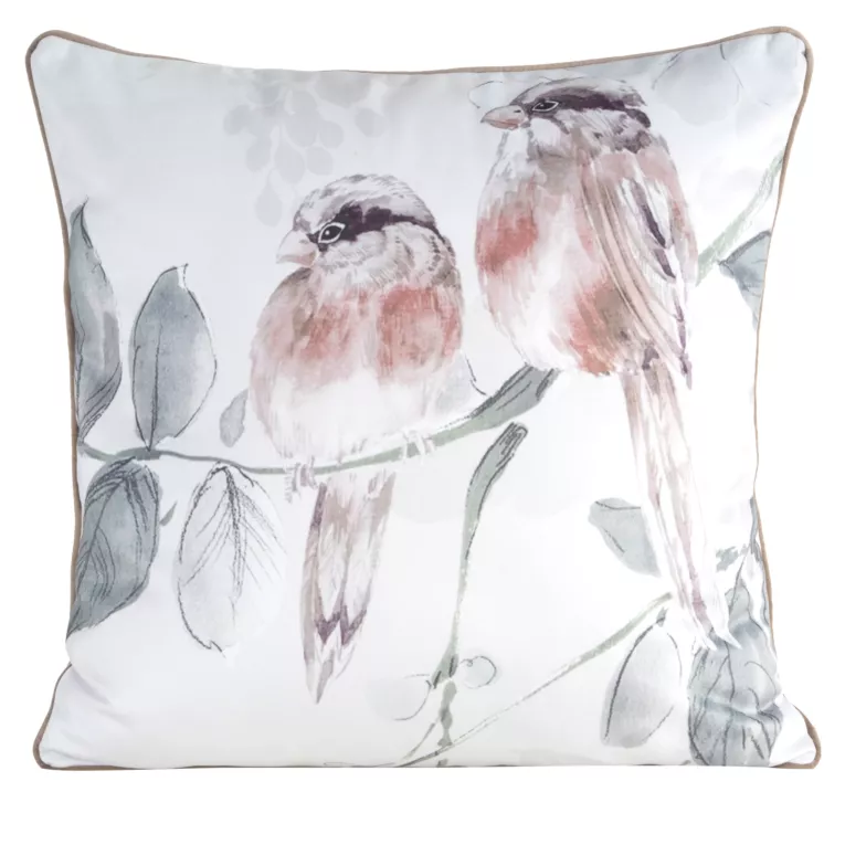 Poszewka na poduszkę dwustronna 60x60 cm welwetowa, zielono beżowa z motywem roślinnym z wypustką na brzegach EVITA Eurofirany Premium