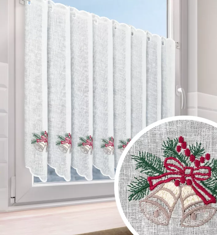 Tkanina firanowa zazdrostka etamina z świątecznym haftem