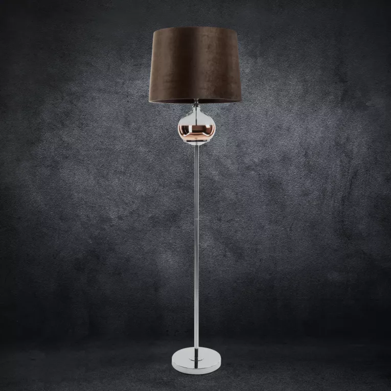 Lampa stojąca do pokoju ciemnobrązowa AMORA z welwetowym abażurem