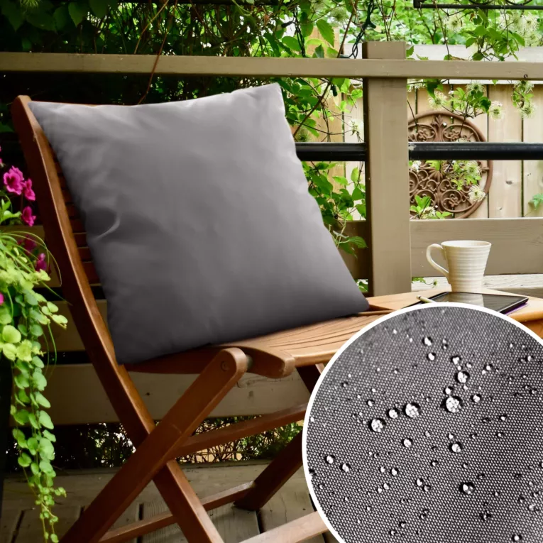 Poszewka na poduszkę 45x45 cm z gładkiej tkaniny wodoodpornej stalowa idealna do ogrodu i na taras GARDENIA
