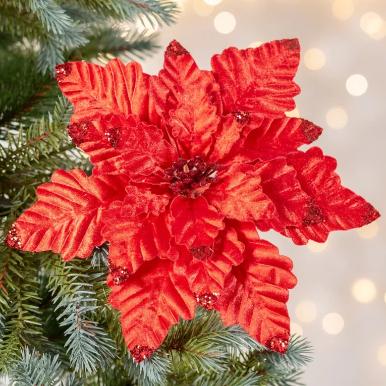 Świąteczny kwiat dekoracyjny z płatkami z wytłaczanego welwetu