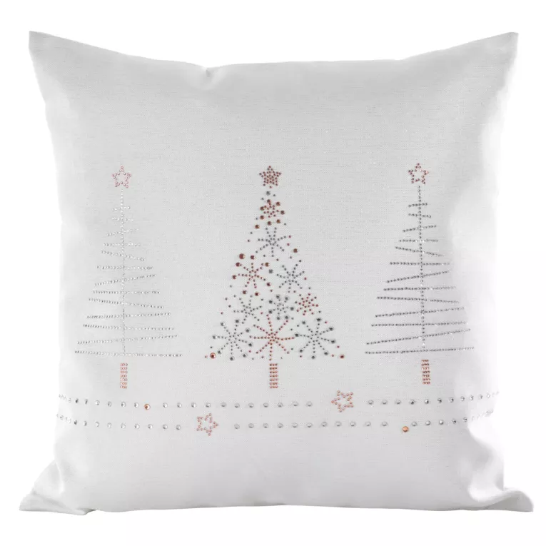 Poszewka na poduszkę 45x45 cm biało srebrna zdobiona błyszczącym wzorem