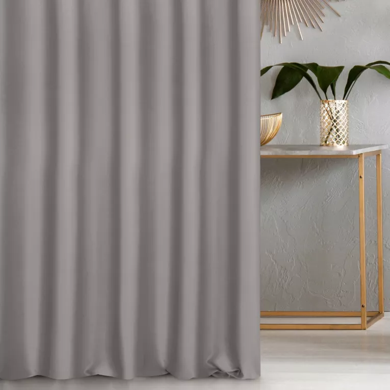 Zasłona szyta na taśmie 5 cm stalowo czarna z gładkiej tkaniny zaciemniającej typu dimout