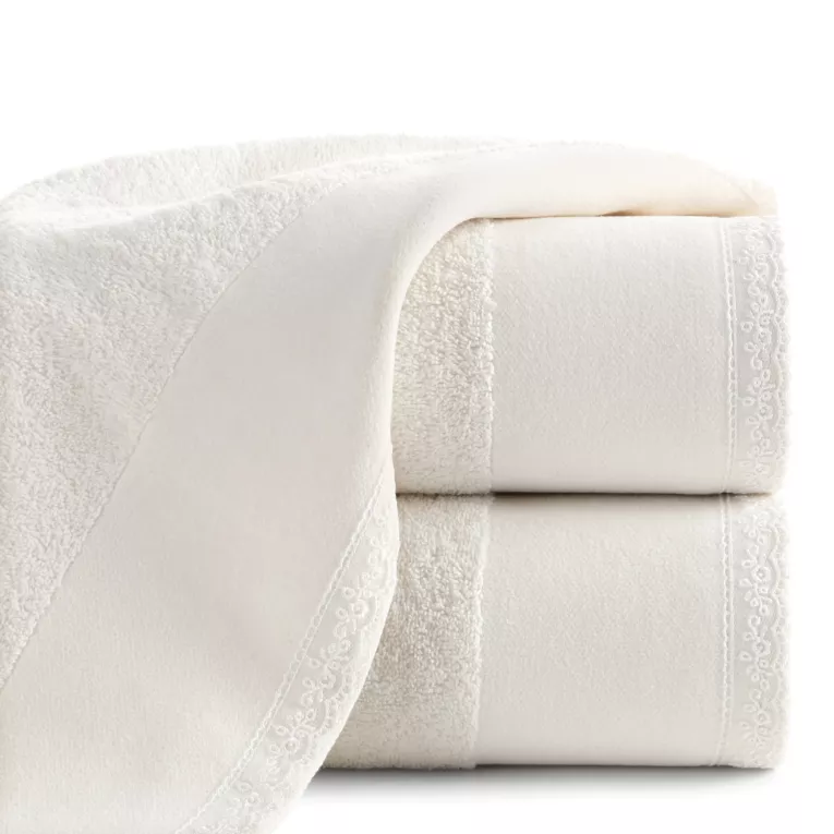 Ręcznik do rąk 30x50 cm bawełniany kolor kremowy z koronkową bordiurą 500 g/m2 EMI