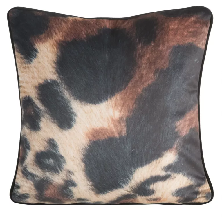 Poszewka na poduszkę 45x45 cm welwetowa, brązowo czarna z designerskim nadrukiem i wypustką na brzegach MING 16 B Eva Minge