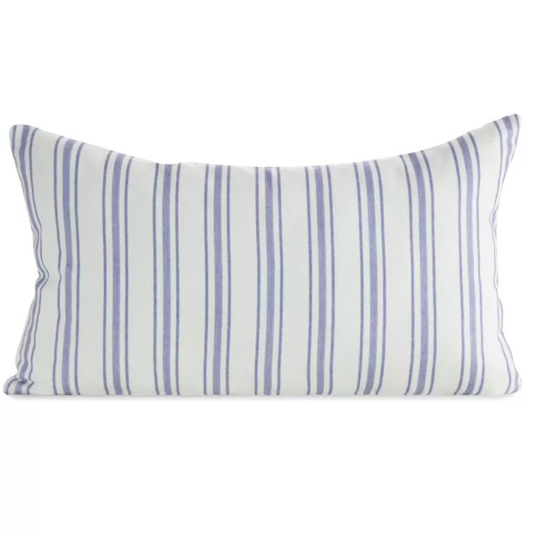 Poszewka na poduszkę 30x50 cm bawełniana z dodatkiem lnu kremowo, fioletowa zdobiona subtelnym nadrukiem pasów  LEN