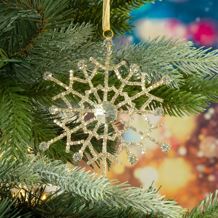Ozdoba choinkowa śnieżynka zdobiona kryształkami