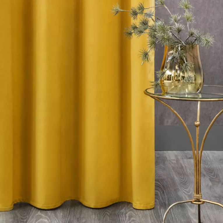 Zasłona musztardowa z matowego welwetu 140x270 cm taśma - MELANIE