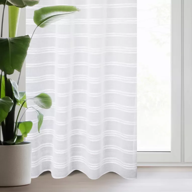 Dekoracja okienna biała z szenilowymi pasami 140x250 cm przelotka -DOLY