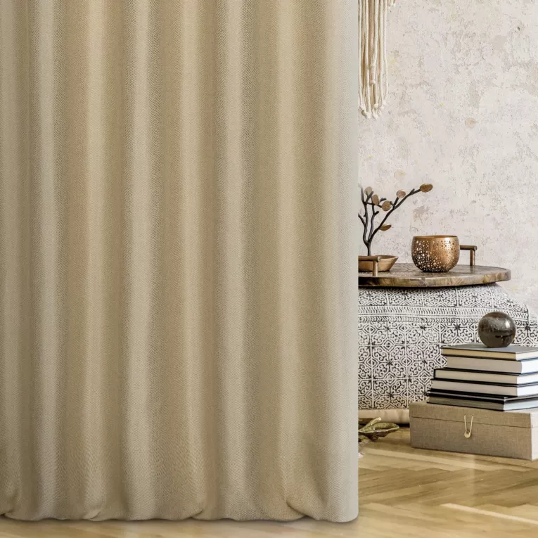 Zasłona szyta na taśmie 5 cm złota z miękkiej tkaniny z efektem melanżu