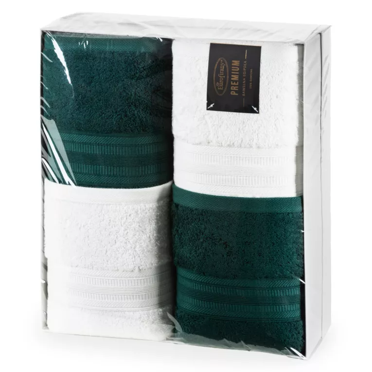 Zestaw ręczników bawełnianych na prezent 2 szt 50x90 cm,2 szt 70x140 cm kolor kremowy, butelkowy zielony