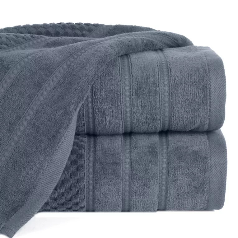 Ręcznik do rąk 30x50 cm bawełniany kolor stalowy z ozdobną bordiurą w paseczki 500 g/m2 ADORE