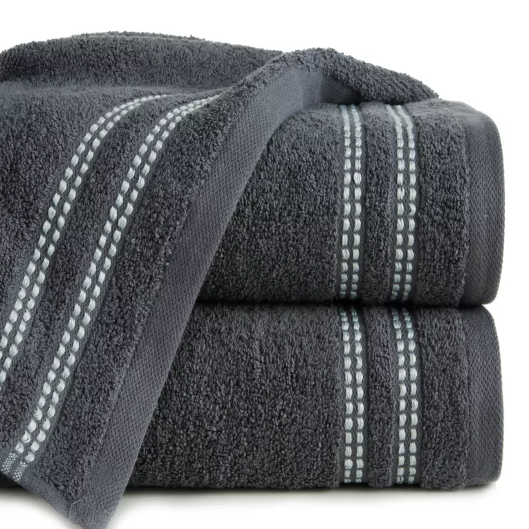 Ręcznik do rąk 30x50 cm bawełniany kolor grafitowy z subtelną bordiurą w paseczki 500 g/m2 ALLY