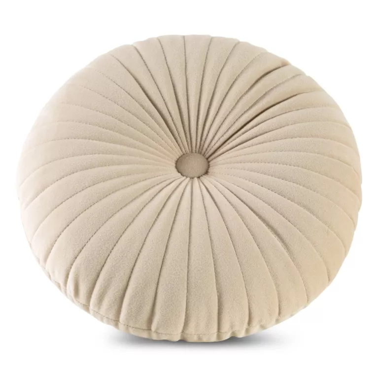 Poduszka okrągła średnica 40 cm beżowa przeszywana tworząca wypukły wzór VELVET 68