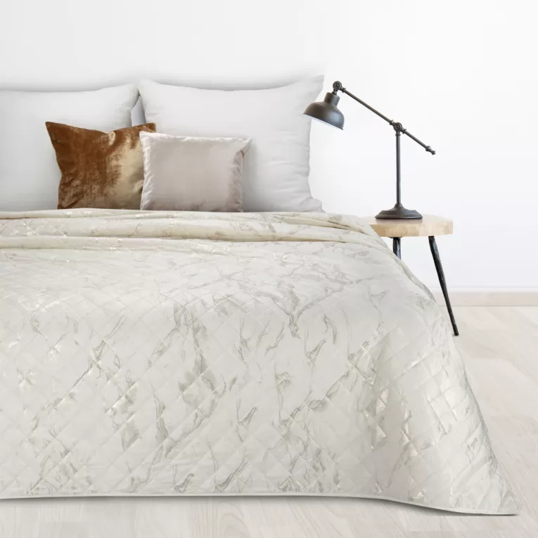 Narzuta welwetowa kremowo, złota 220x240 cm z welwetu zdobiona wzorem marmuru LUIZ 6 Design 91