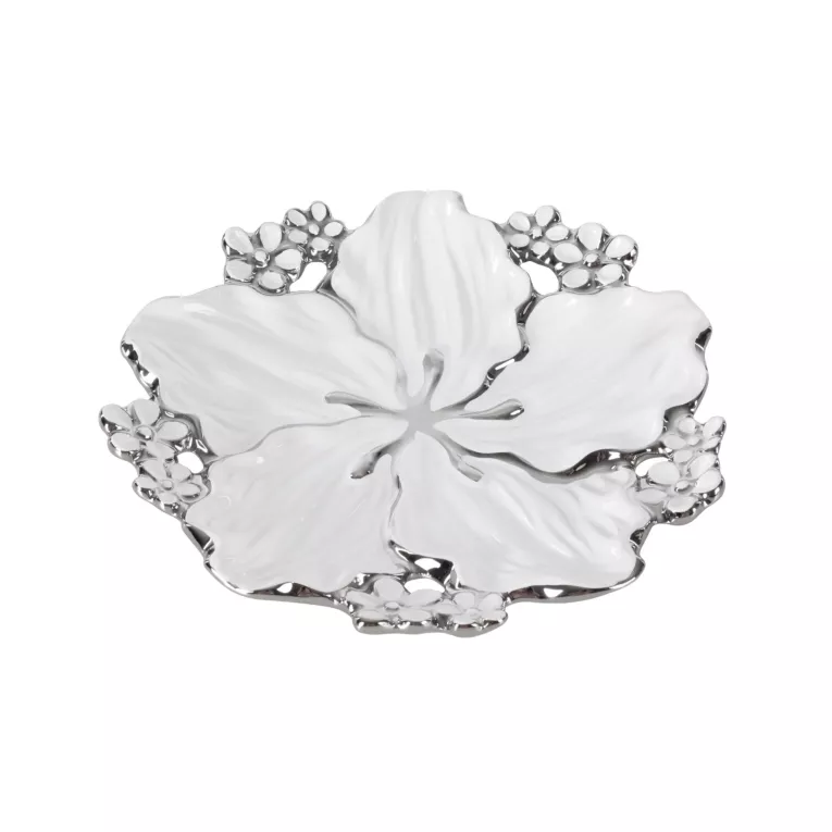 Patera dekoracyjna SIENA okrągła biała z drobnymi kwiatuszkami