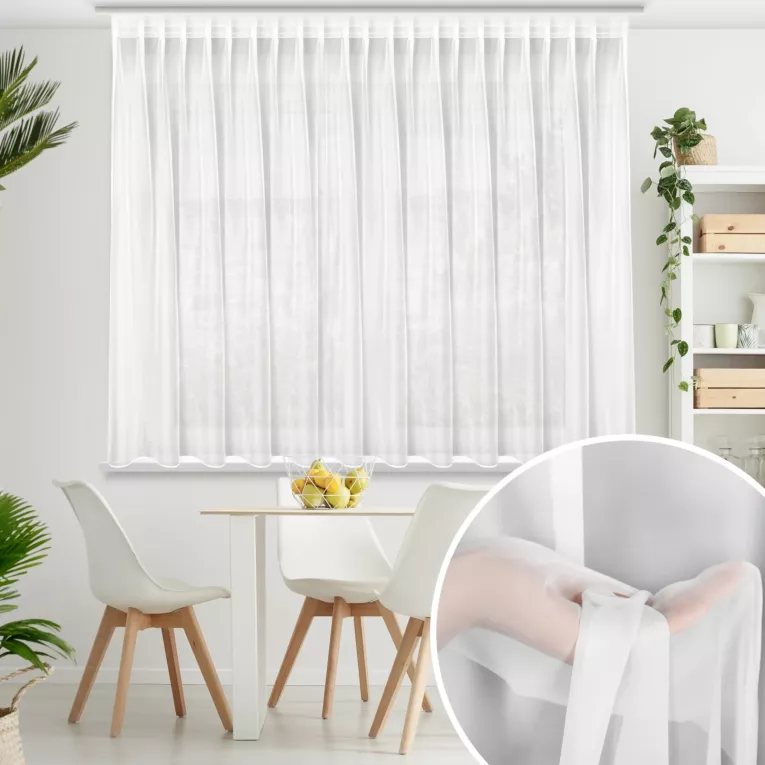 Firana biała z gładkiego woalu 300x170 cm taśma imitująca flex SIMONE