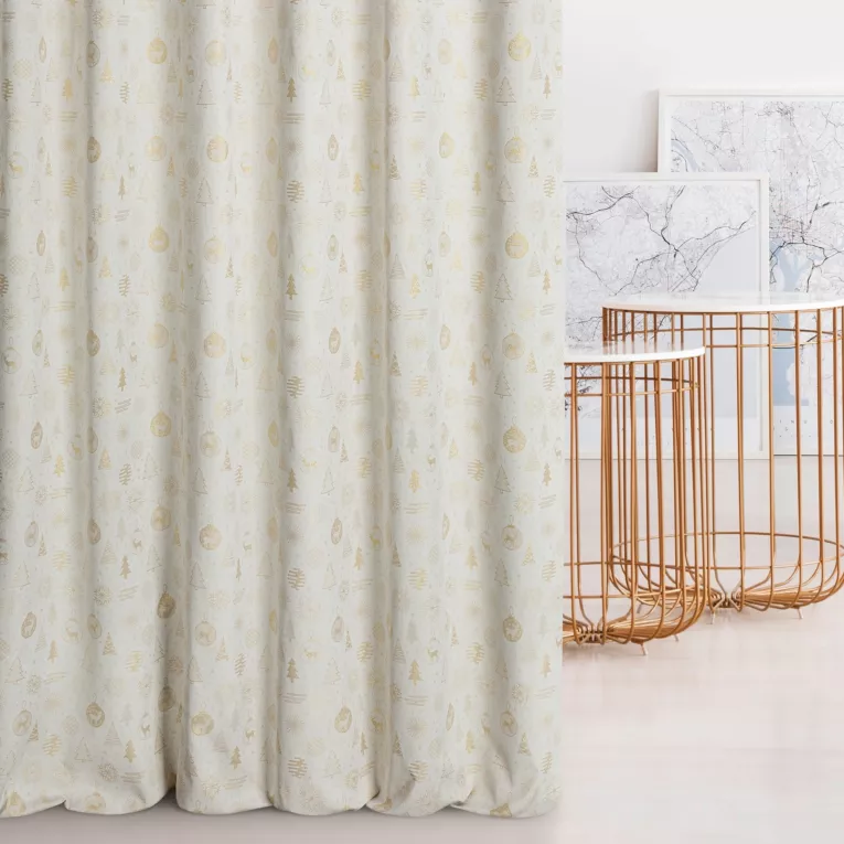 Zasłona szyta na taśmie 5 cm kremowo złocista z dwustronnej tkaniny z dodatkiem złotej nici