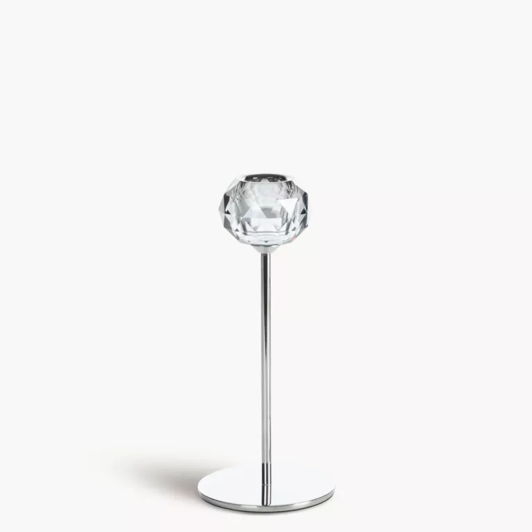 Świecznik dekoracyjny srebrno, grafitowy o kryształowej okrągłej formie na smukłej nóżce rozmiar 8x19 cm LARA 2