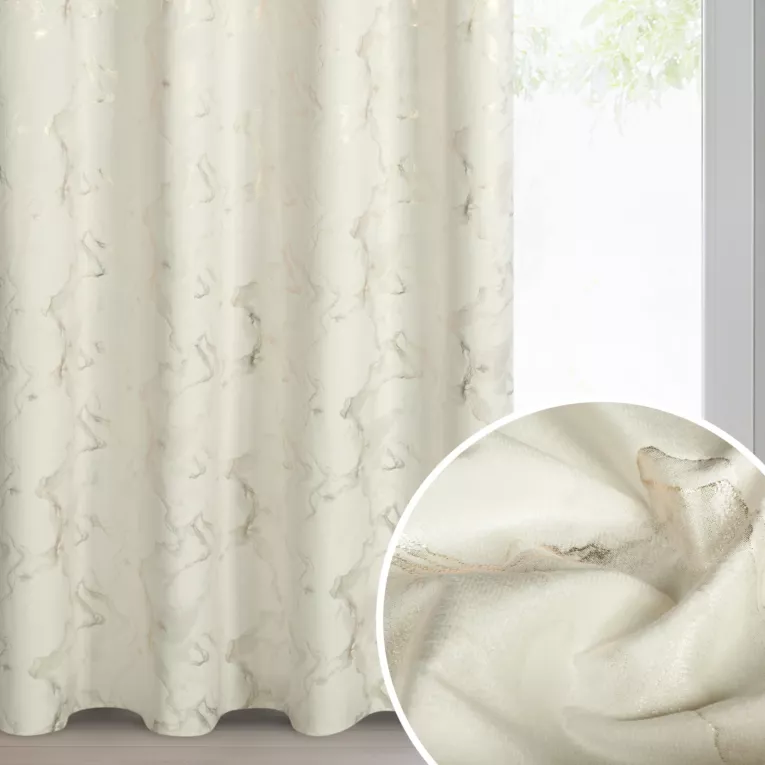 Zasłona kremowo, szampańska welwetowa zdobiona błyszczącym nadrukiem 140x250 cm przelotka - RAJA