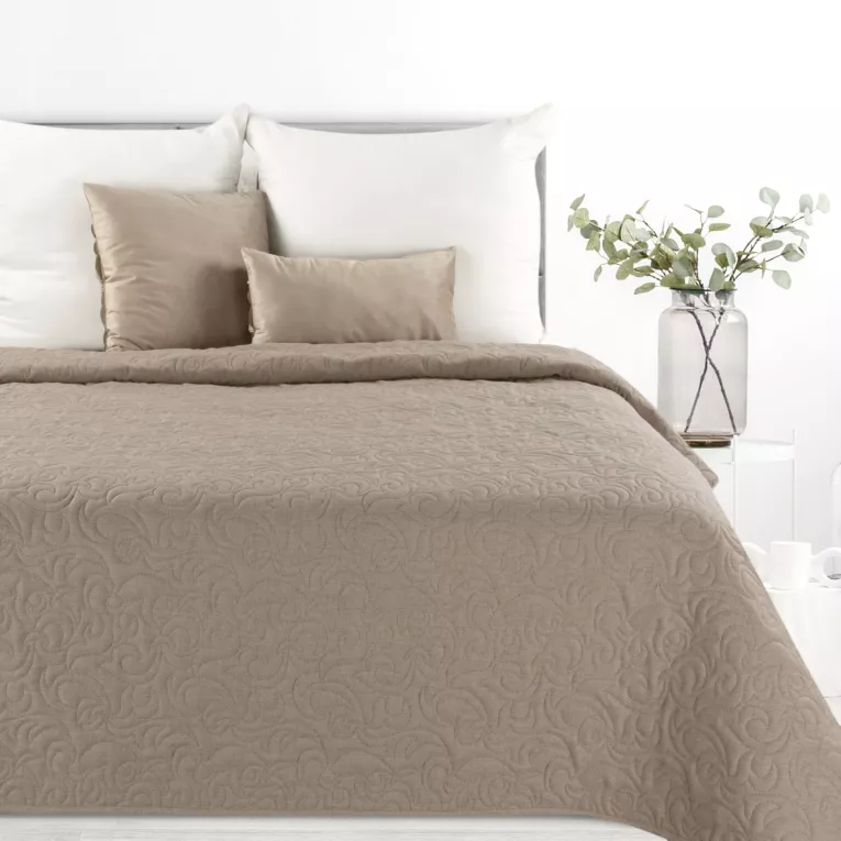 Narzuta z tkaniny imitującej len beżowa 200x220 cm na łóżko pikowana metodą hot press LENA 4 Eurofirany Premium