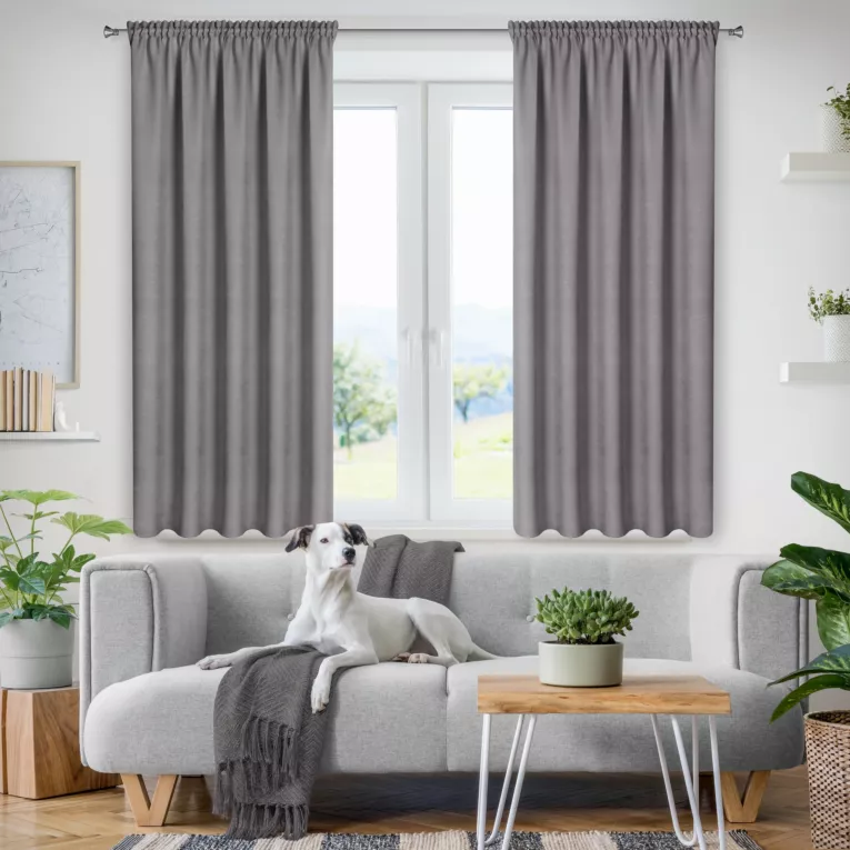 Zasłona grafitowa z tkaniny welurowej 140x175 cm tunel Dora