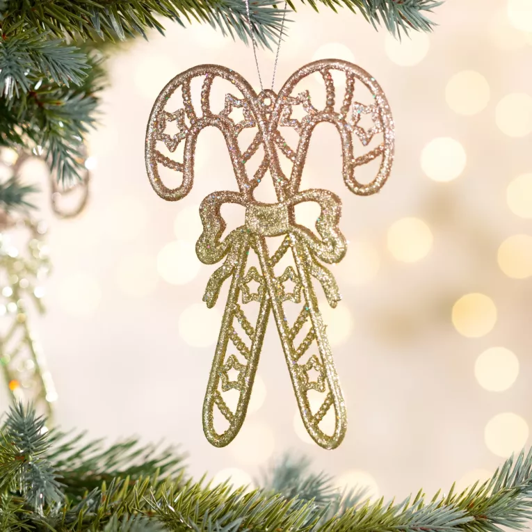 Ozdoba choinkowa CUKROWE LASKI obsypane złocisto-różowym brokatem