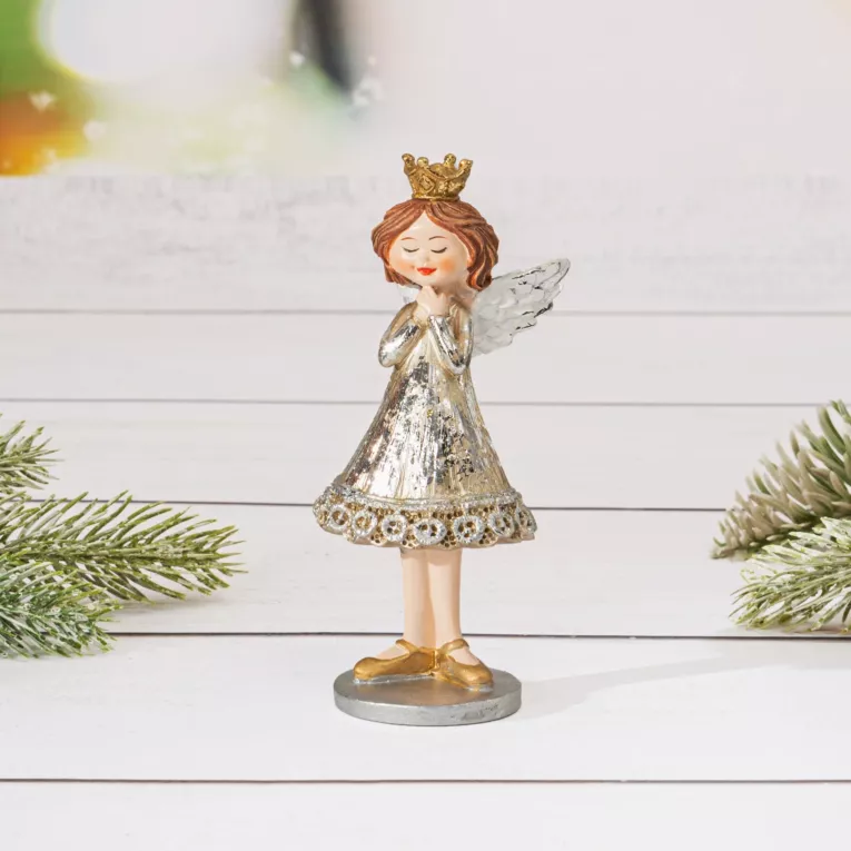 Figurka świąteczny ANIOŁEK w złotej koronie