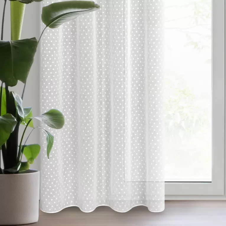 Zasłona biała w groszki z etaminy 140x250 cm przelotka - HANIA