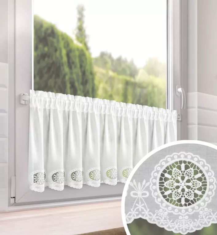 Zazdrostka biała z bawełny zdobiona ażurowym haftem 40x150 cm tunel - LILA