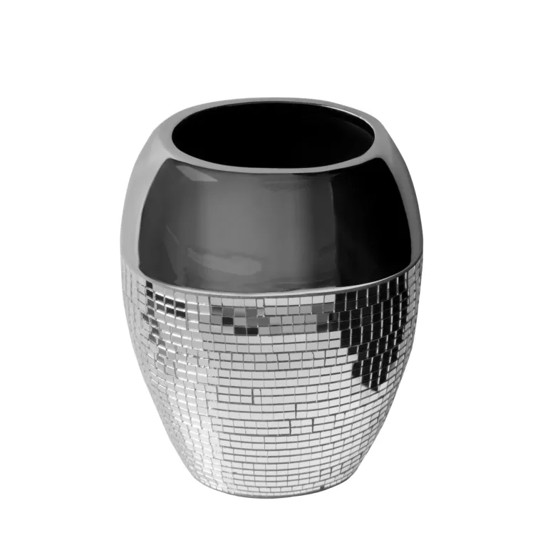 Wazon ceramiczny dekorowany lusterkami w stylu glamour srebrny