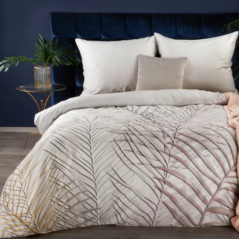 Ekskluzywna pościel 220x200 cm bawełniana kolor beżowy, pudrowy róż w stylu boho Reina Line
