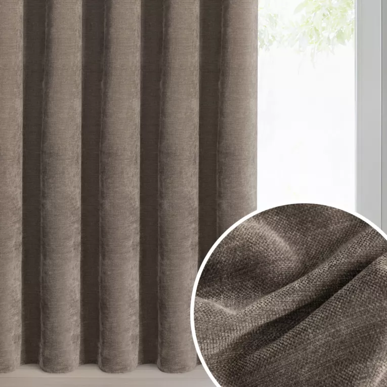 Zasłona ciemnobrązowa o szenilowej strukturze 140x270 cm taśma - NILO