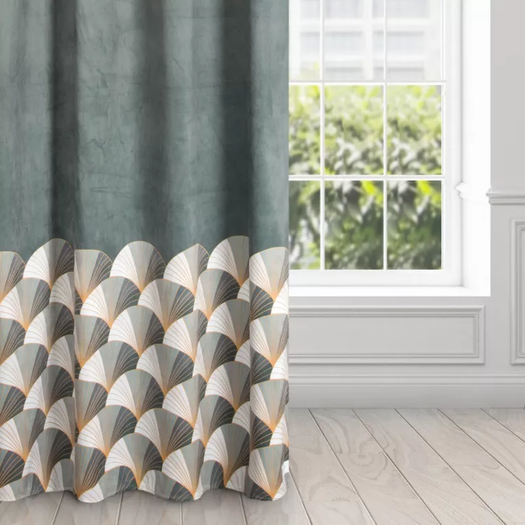 Zasłona welwetowa stalowo jasnoszara ze złotym wzorem 140x250 cm przelotka - GINA - Design 91