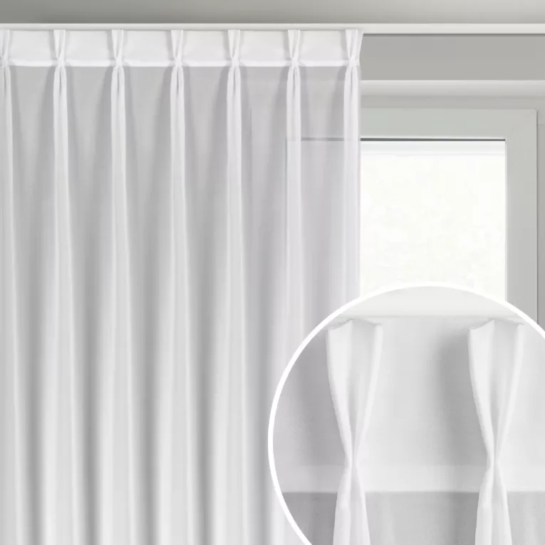 Firana biała z szyfonu 80x270 cm (wymiar podany na gotowo) z systemem flex  - RUBY