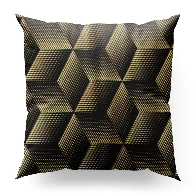 Poszewka szyta czarno złocista z tkaniny welwetowej zdobionej delikatnie połyskującym drukiem