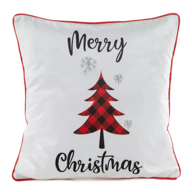 Poszewka na poduszkę 45x45 cm welwetowa świąteczna biało czerwona zdobiona uroczym nadrukiem GERDA