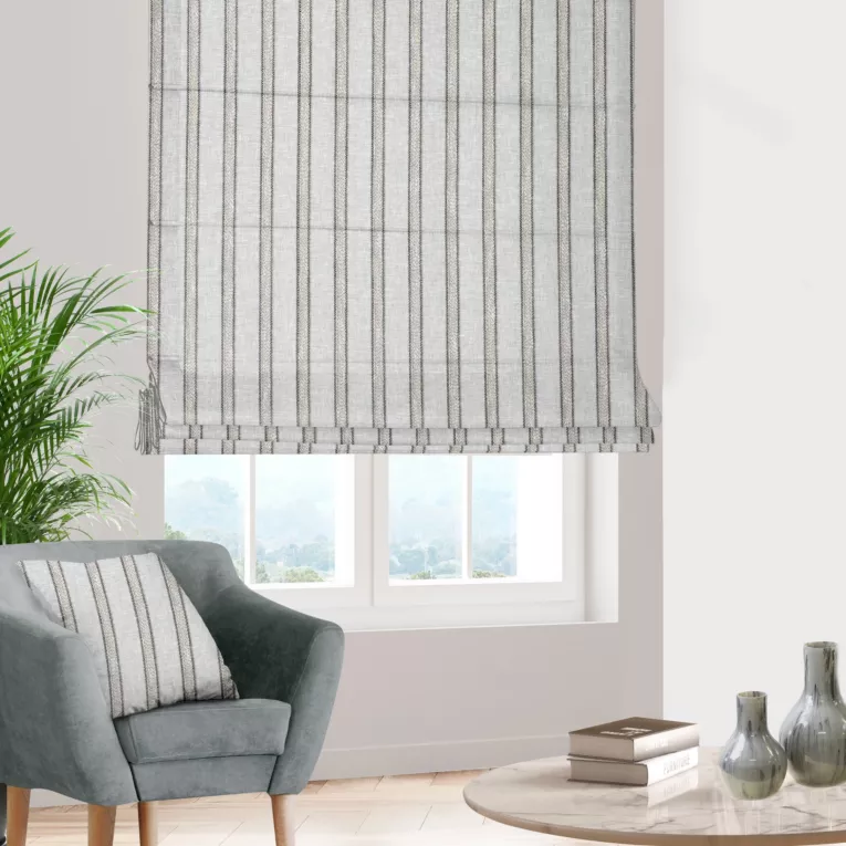 Roleta rzymska naturalna z etaminy przeplatanej pasami, w stylu eko Italissima Eva Minge