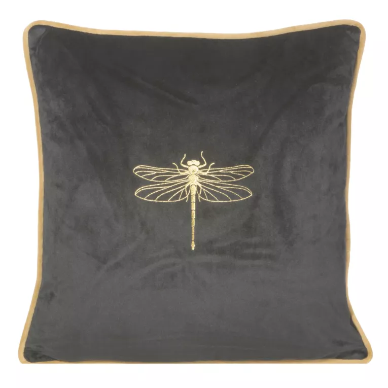 Poszewka z welwetu ze złotym nadrukiem ważki oraz ozdobną wypustką
