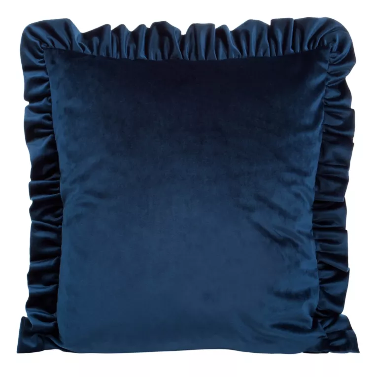 Poszewka na poduszkę 45x45 cm welwetowa, granatowa zdobiona na brzegach falbanami VELVET 25 Eurofirany Premium