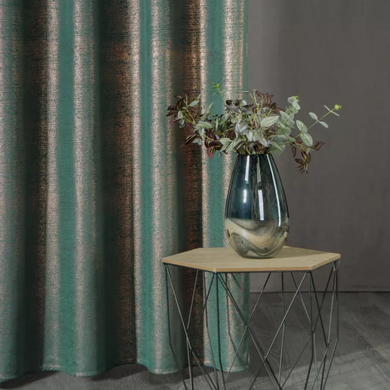 Zasłona welwetowa ciemnoturkusowo, miedziana 140x250 cm przelotka - AMBI