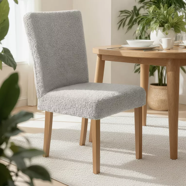 Pokrowiec na krzesło srebrny wodoodporny 35x55x30 cm o strukturze boucle Design 91