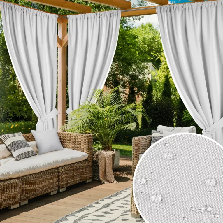 Zasłona biała z wodoodpornej tkaniny idealna do ogrodu i na taras 155x200 cm tunel - GARDEN
