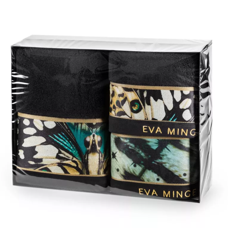 Zestaw ręczników bawełnianych na prezent 1 szt 30x50 cm, 1 szt 50x90 cm, 1 szt 70x140 cm kolor czarny, turksowy z kolekcji Eva Minge