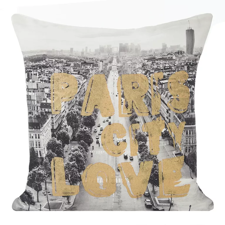 Poszewka na poduszkę 40x40 cm z nadrukiem biało, stalowa PARIS