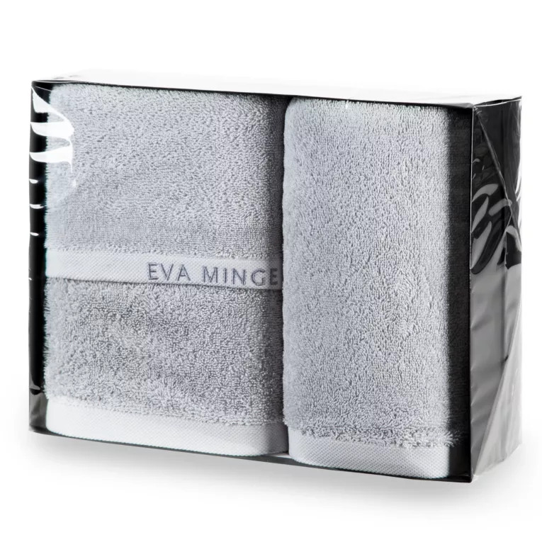 Zestaw ręczników bawełnianych na prezent 1 szt 30x50 cm, 1 szt 50x90 cm, 1 szt 70x140 cm kolor srebrny z kolekcji Eva Minge