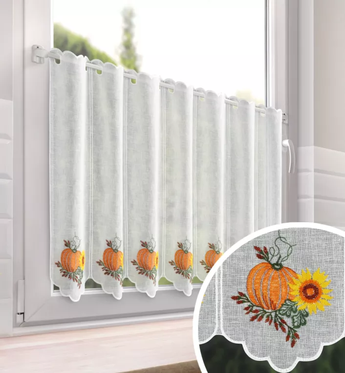 Tkanina firanowa zazdrostka zdobiona haftem jesiennym