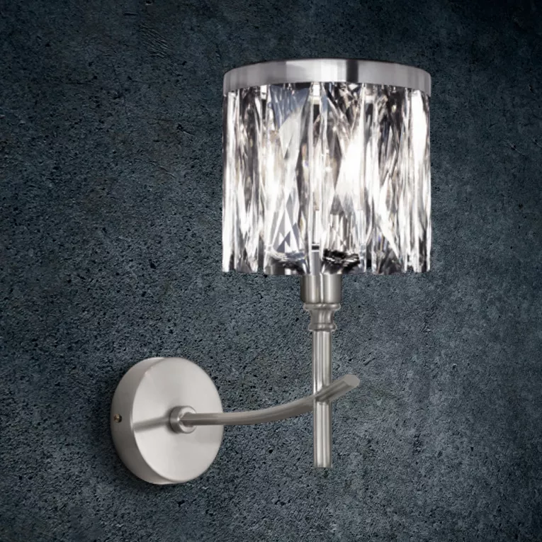 Kinkiet - lampa ścienna do salonu transparentno, srebrna KRYSTAL zdobiona kryształkami